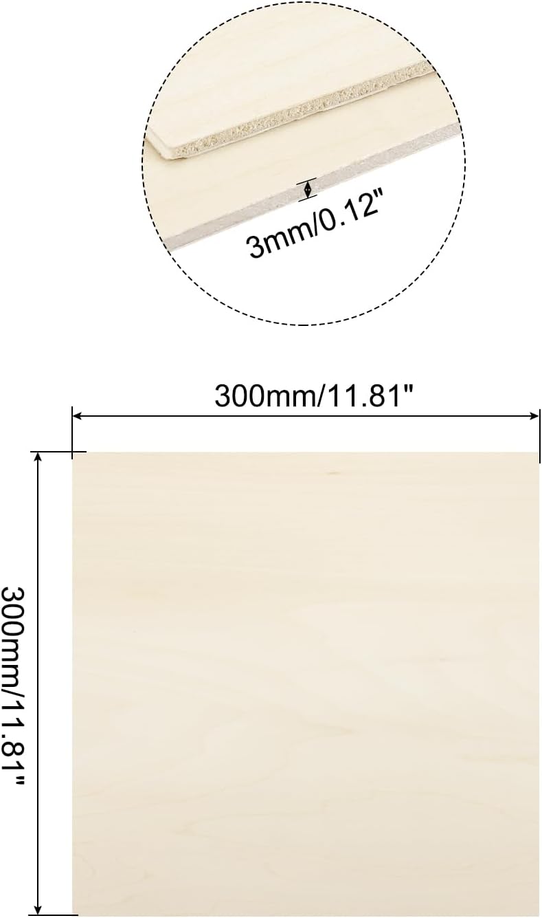 MECCANIXITY 3pcs Basswood Sheets 12 x 8 x 3/8 Inch Unfinished Wood Boards Plywood for DIY Crafts Laser Cutting with Smooth Surfaces