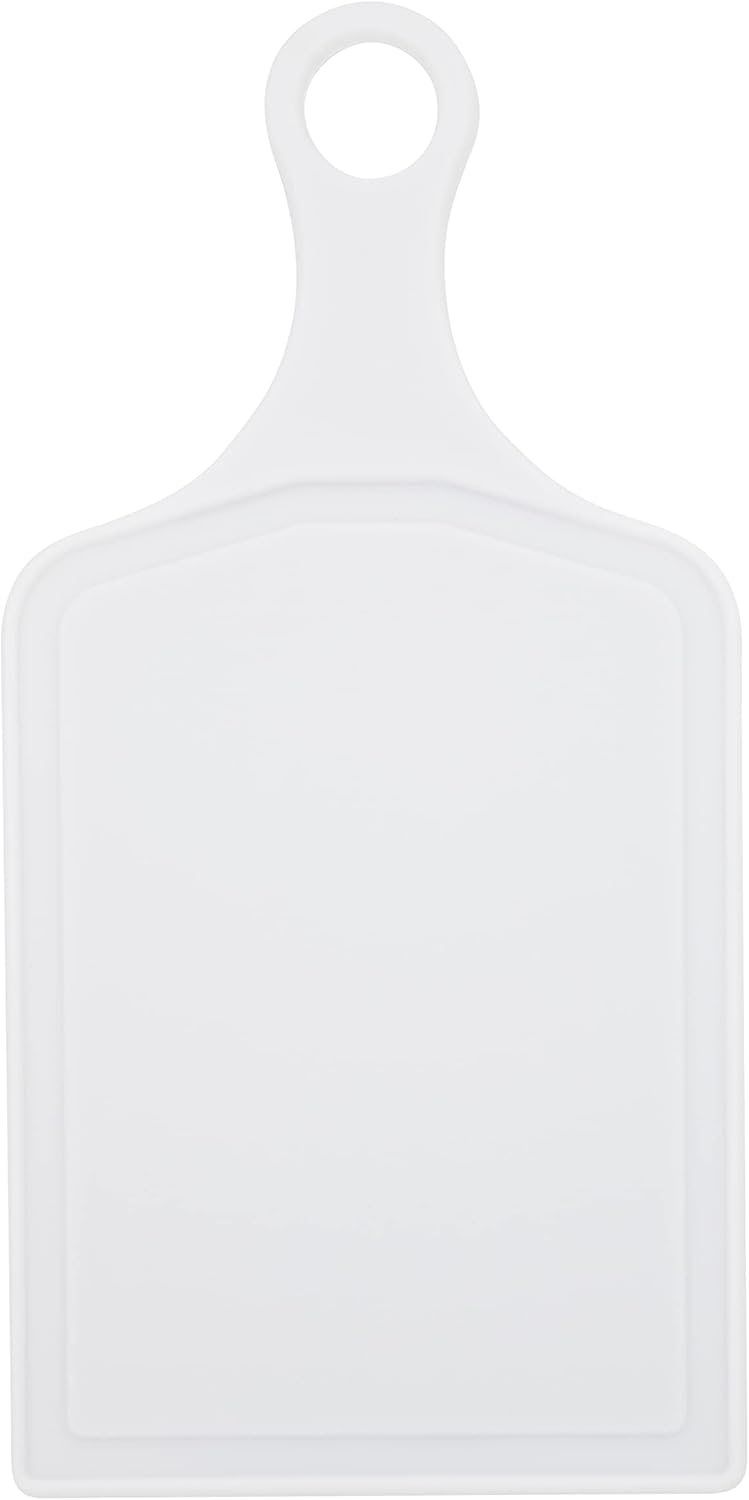 Farberware 3-Piece Plastic Cutting Board Set, Dishwasher-Safe Poly Chopping Board for Kitchen with Paddle, Charcuterie Board Set, White