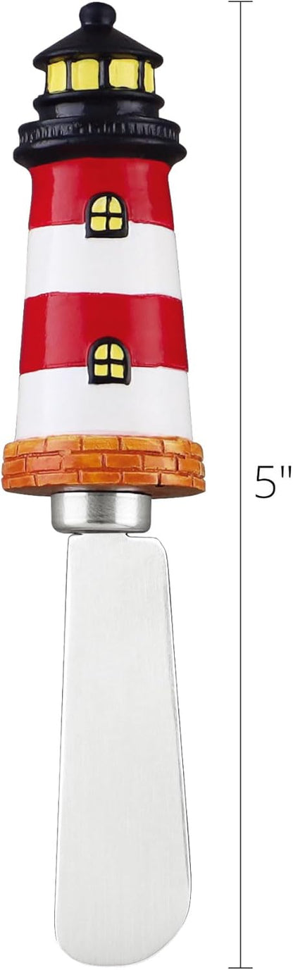 UP UPware Black Lighthouse Cheese Spreaders, Hand-Painted Resin Handles with Stainless Steel Blades for Spreading Cream Cheese, Butter, Jam, or Sandwich, Set of 4