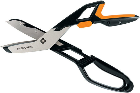 Fiskars Pro PowerArc Shop Shears, Heavy Duty Stainless Steel Scissor, Industrial Grade Tool for Building and Construction, 10 in, Orange/Black