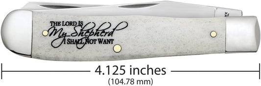 Case WR XX Pocket Knife Natural Smooth Bone Trapper W/Psalm 23 and Artwork Item #8795 - (6254 SS) - Length Closed: 4 1/8 Inches
