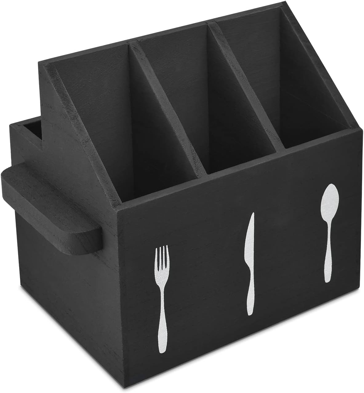 Ikee Design Wooden Utensil Caddy with Handles, Silverware Caddy, Silverware Holder for Countertop,Party,Camping and Kitchen, Organizer, Picnic Cutlery Holders, Black Color