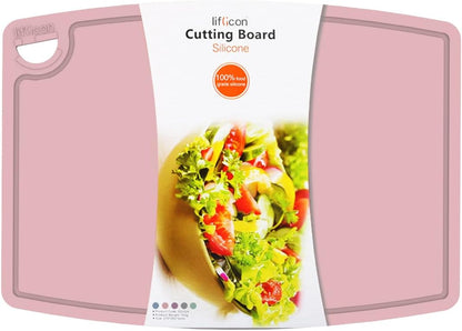 Liflicon Silicone Thick Cutting Boards Mats Set of 3 Foldable & Flexible Design Juice Grooves Easy Grip Handle Dishwasher Safe for Kitchen,BPA free Silicone Cutting Board-Light Green