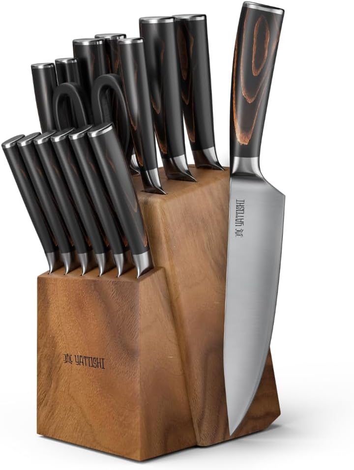 Yatoshi 9 Piece Block Set - Pro Kitchen Knife Set Ultra Sharp High Carbon Steel with Ergonomic Handle