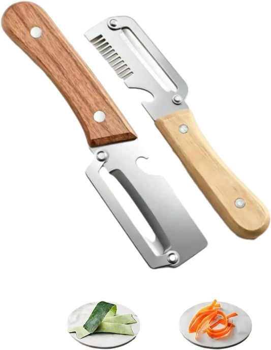 Elite Peeler, Gourmet Knives and Cutlery Set, 2-Pack Multi-functional Vegetable Peeler for Kitchen, 2.5 Mm Stainless Steel Peeler, 3-in-1 Scallion Shredder & Peeler-Stainless Steel, Multi-tool