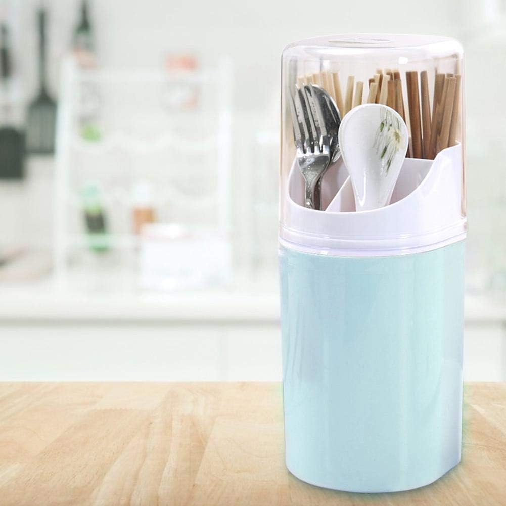HERCHR Kitchen Utensil Holder with Cover, 4 Compartment Wall-Mounted Countertop Plastic Silverware Holder Utensil Drying Rack for Cutlery, Chopstick, Spoons, Forks, Knives(Blue)