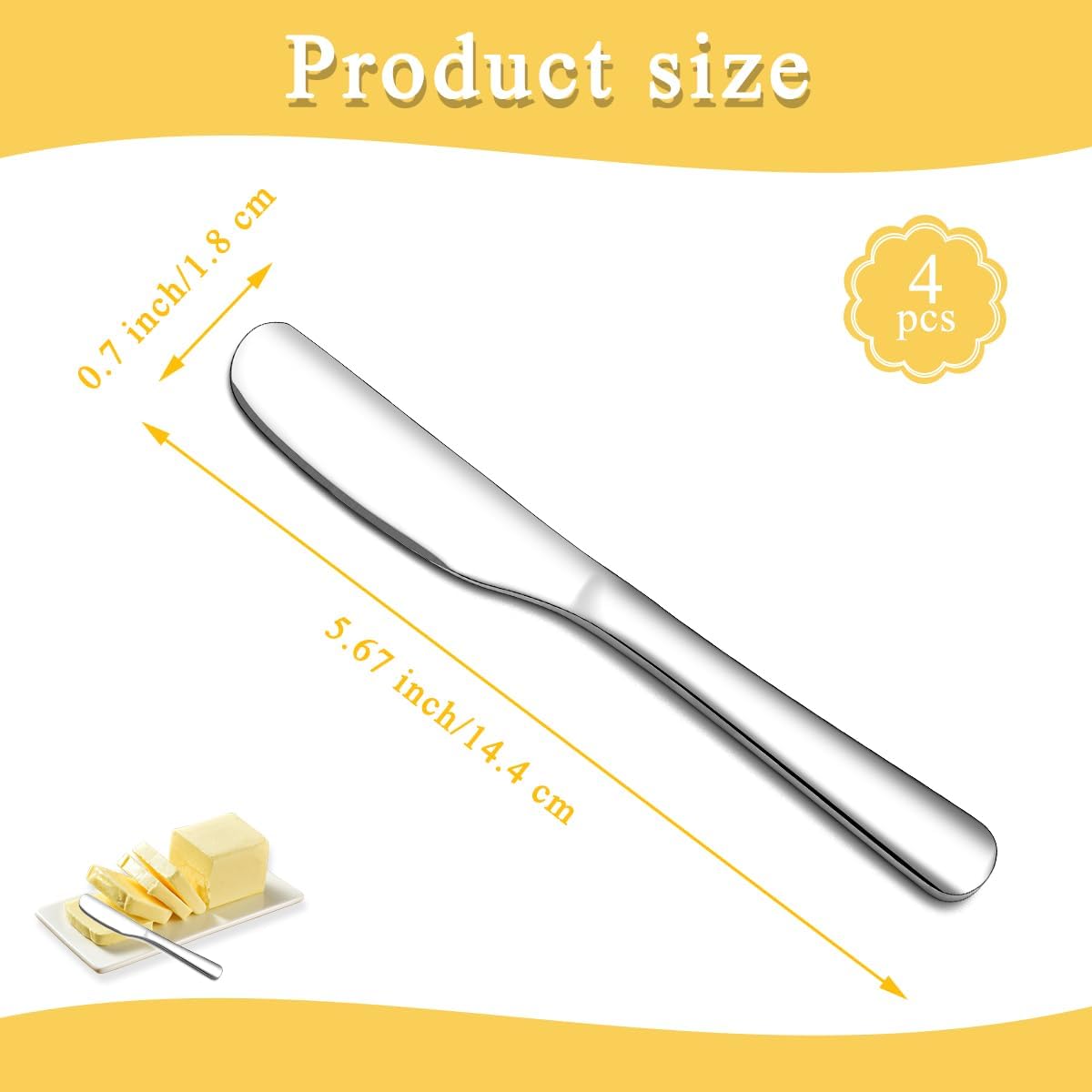 Homquen Stainless Steel Butter Knife, Butter Spreader, Butter Knives, Butter Spreader Knife for Kitchen Restaurant Party, Kitchen Gadgets, Set of 4
