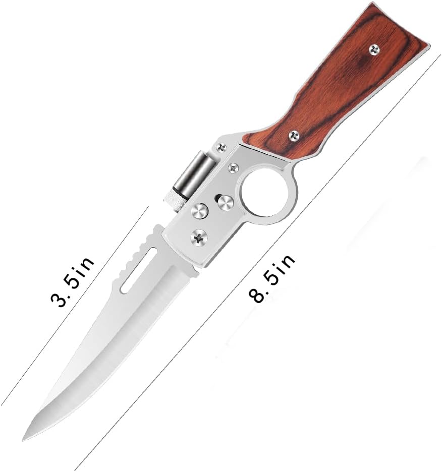 AK47 Style Tactical Folding Pocket Knife – EDC Gift for Men with LED Light, Wood Handle & Pocket Clip, Laser Engraving Ready, Outdoor Camping Hiking Gear (1)