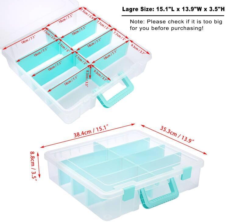 BTSKY Clear Plastic Dividing Storage Box with 4 Compartments Adjustable Storage Bin with Lid Plastic Craft Storage Container Multipurpose Sewing Box Art Supply Organizer, 13.3x8.1x3.4 Inches