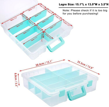 BTSKY Clear Plastic Dividing Storage Box with 4 Compartments Adjustable Storage Bin with Lid Plastic Craft Storage Container Multipurpose Sewing Box Art Supply Organizer, 13.3x8.1x3.4 Inches