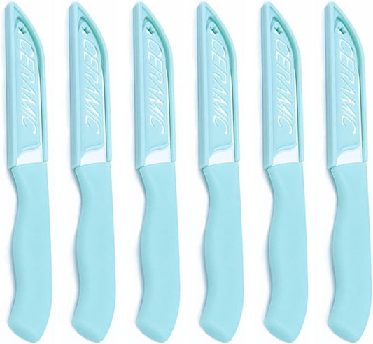 6 Pack Ceramic Paring Knife with Knife Cover, Lightweight Ceramic Knives, Fruit and Vegetable Small Knife (Mix)