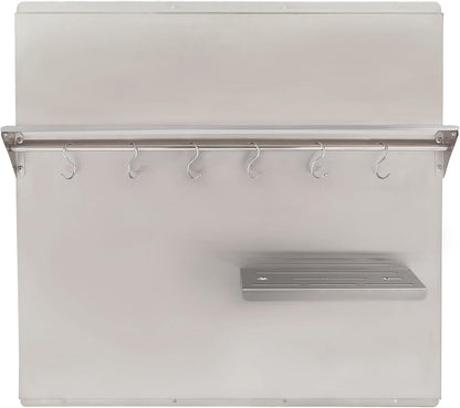 29.5x29.5 In Stainless Steel Range Backsplash with Shelf, Knife Rack, Hooks & Crossbar, Silver Splash Plate for Range Hood, Wall Mounted, Model: dbf6bcd2-8c68-4117-9b2b-8ed5c9e043a2