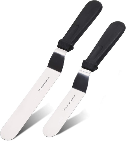 Offset Frosting Cake Knife set of 3 Black 6 8 & 10 Inch Angled Icing Spatula for Decorating