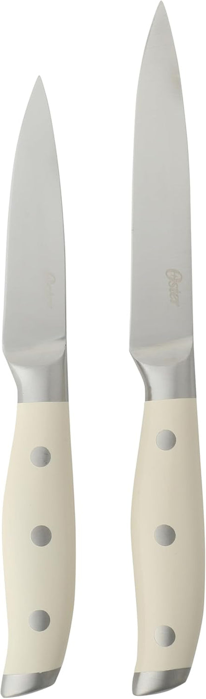 Oster Deaton Knife Block Set with Stainless Steel Knives & Kitchen Shears, 6-Piece Kitchen Cutlery Set with White Handles and Countertop Storage Block