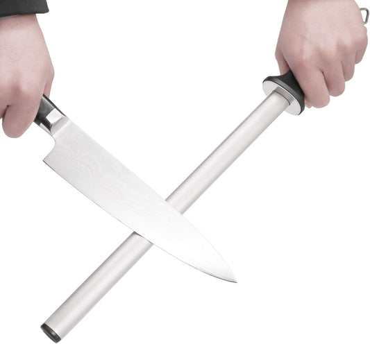 12inch Diamond Houselold Sharpening Rod, Professional Kitchen Knife Sharpener Steel, Premium Knife Blades Honer, Ideal for Master Chef, Home Cooking and Hunting, 600# Grit, Oval