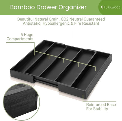 Purawood Kitchen Drawer Organizer with Knife Blocks - Utensil Drawer Organizer for Kitchen, Cutlery Tray & Silverware Organizer, 3-5 Slots - Bamboo Organizer for Utensils & Flatware (Natural)