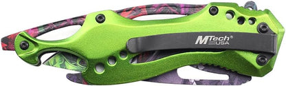MTECH USA Folding Knife, 3.75-Inch Half-Serrated Blade, Titanium Coating, Glass Breaker, Pocket Clip
