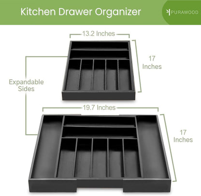 Purawood Kitchen Drawer Organizer with Knife Blocks - Utensil Drawer Organizer for Kitchen, Cutlery Tray & Silverware Organizer, 3-5 Slots - Bamboo Organizer for Utensils & Flatware (Natural)