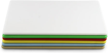 Thirteen Chefs 20 x 15 Inch Color Coded Cutting Boards - Set of 6 White, Red, Green, Blue, Yellow, Brown - 1/2" Thick HDPP Plastic for Food Service