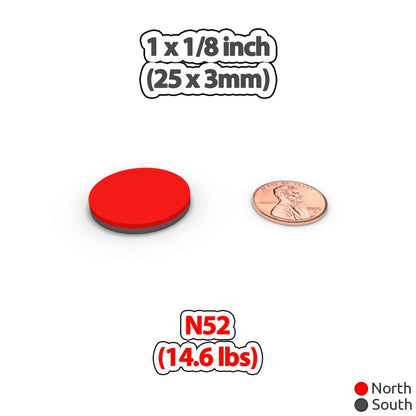 N52 Neodymium Disc Magnets 25mm x 3mm (1 x 1/8 inch) 14.6 lbs Pull – Strong Rare Earth Round Magnets for DIY Crafts, Cabinet Latches, Knife Strip (10 Pack)