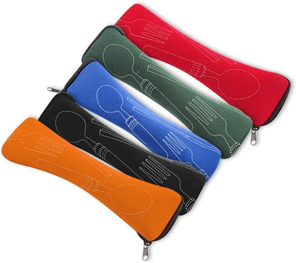 Blue Portable Tableware Bag Outdoor Travel Camping Cutlery Pouch Storage Bag Flatware Tableware Dinnerware Carrying Case for Knife, Fork, Spoon, Tea Spoon, Chopsticks, Bottle Opener, Straws