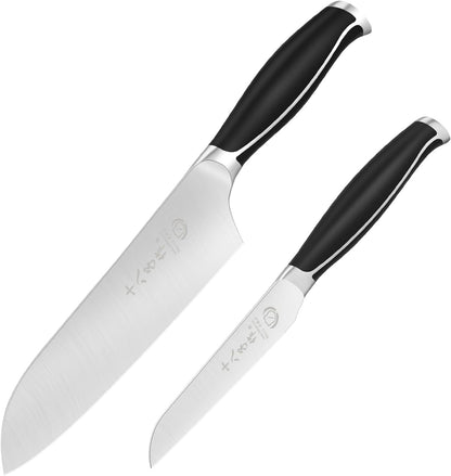 SHI BA ZI ZUO Meat Cleaver Set Chinese Style Patterns 7.09”&6.97" Chef Knife Stainless Steel Professional Kitchen Cleaver And Santoku Knife (Kitchen Knife Set 2 Pcs)