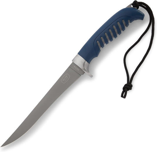 Buck Knives 225 Silver Creek Fixed Fillet Knife, 9-5/8" Titanium Coated Flexible Blade, Anti-Slip Rubber Grip, Portable Fishing Knife for Saltwater & Freshwater, Fishing Gear, 5.3 oz