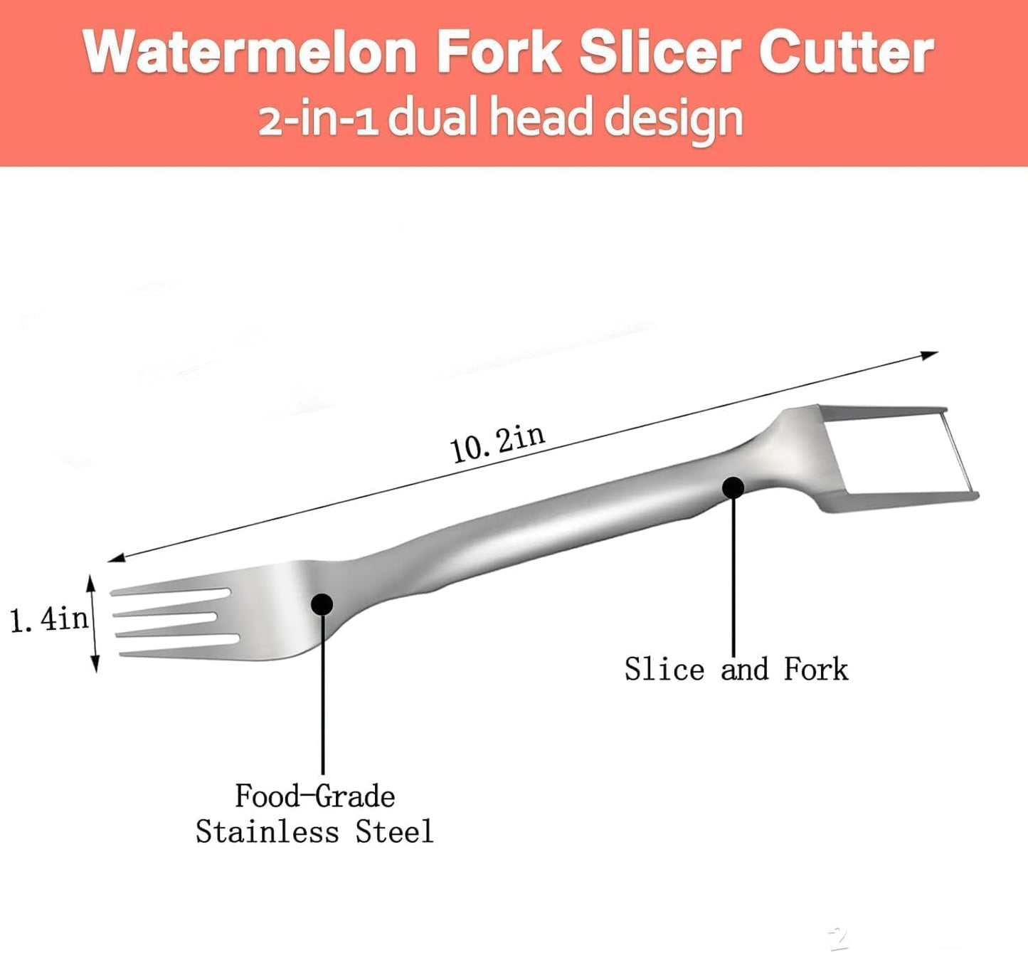 Watermelon Cutter, 2-in-1 Stainless Steel Fruit Cutter, Dual Head Watermelon Fork Slicer Tool, Summer Fruit Cutting Kitchen Gadget for Home (2PCS)