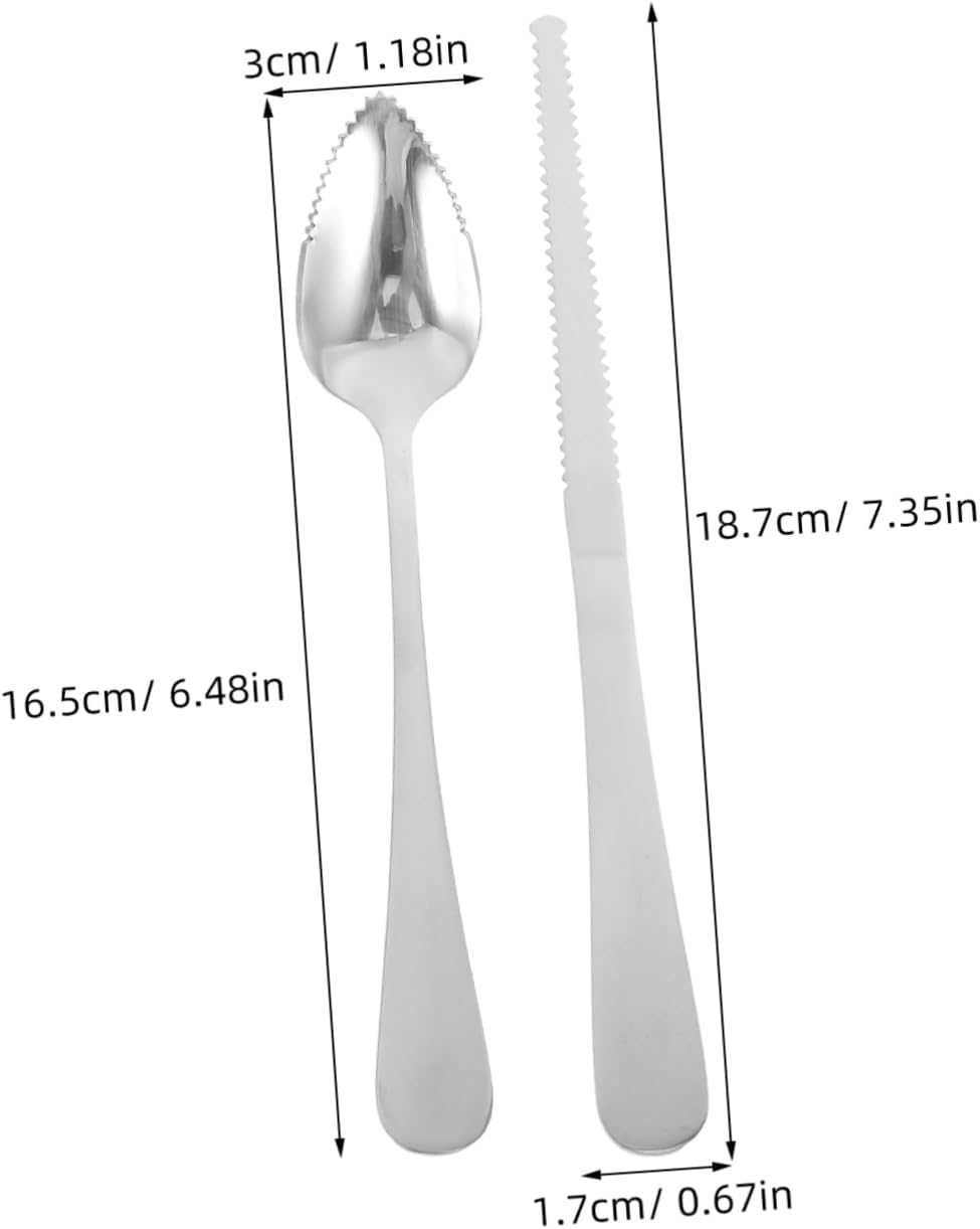 KICHOUSE Stainless Steel Fruit Spoon and Grapefruit Knife Set Ergonomic Grip with Serrated Edges for Easy Cutting of Kiwi Citrus and Desserts Versatile Kitchen Utensils for Everyday Use