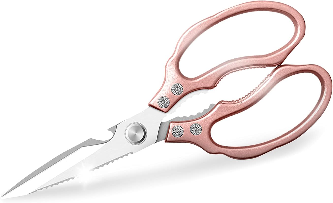 AWinjoy Kitchen Scissors, Heavy Duty Sharp Shears Dishwasher Safe, Kitchen Accessories Cooking Shears for Meat Chicken Fish Poultry Herb Bread (gold)