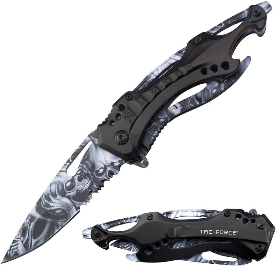Tac-Force Folding Pocket Knife, 3.25-inch Serrated Blade, Orange Aluminum Handle, 7.75-inch Overall Length TF-705EM
