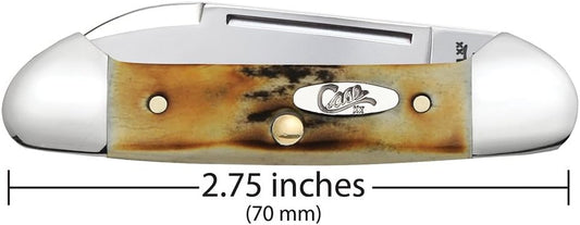 Case WR XX Pocket Knife Amber Jigged Bone Canoe Cv Item #263 - (62131 Cv) - Length Closed: 3 5/8 Inches