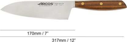 Arcos Deba Knife 7 Inch Stainless Steel. Japanese Kitchen Knife for Fish, Meat and Vegetables. Ovengkol Wood Handle 100% natural FSC and 170mm Blade. Series Nordika. Color Brown.