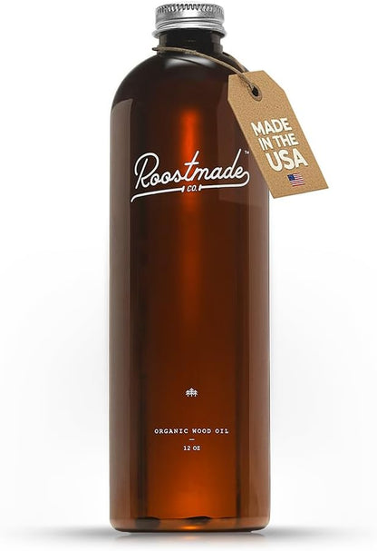 Roostmade - Organic Cutting Board Oil for Wood - 12 oz, Food Grade, Mineral Oil Free Wood Conditioner, Maintain Countertop & Butcher Block, Natural & Organic Ingredients Only, Organic Wood Oil