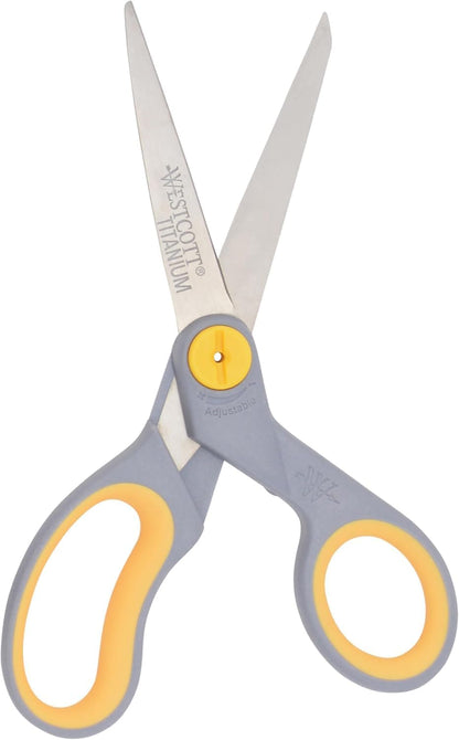 Westcott 8” Titanium Bonded Scissors with Adjustable Glide and Soft Handle, 2-Pack- Durable Multipurpose Scissors for Office, Home, and School Use, Sharp Precision Blades for Everyday Cutting