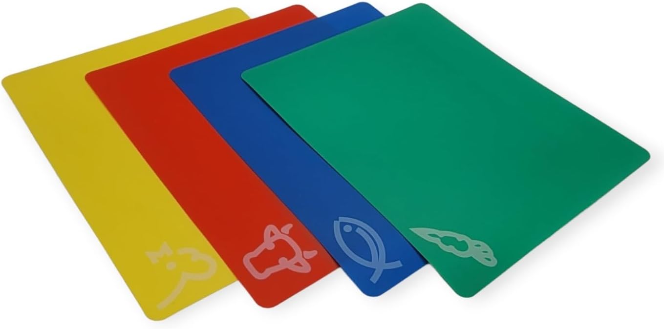 Handy Housewares 4pc Flexible Cutting Mat Set - Veggie, Fish, Beef and Poultry Cutting Mat Set, 11.75 x 9.75 Inches (1 Set)