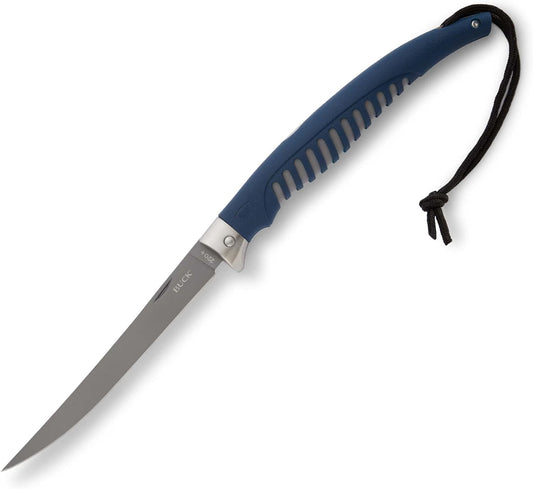 Buck Knives 220 Silver Creek Folding Fillet Knife, 6.5" Titanium Coated Flexible Blade, TPE Rubber Anti-Slip Grip, Portable Folding Fishing Knife for Saltwater & Freshwater, Fishing Gear, 6 oz