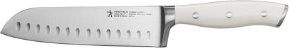 HENCKELS Forged Accent Razor-Sharp Hollow Edge Santoku Knife 7 Inch, White Handle, German Engineered Informed by 100+ Years of Mastery