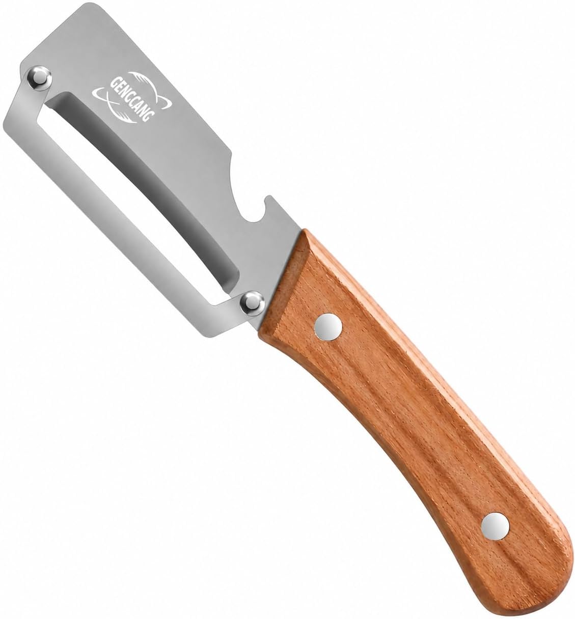 Multi-Functional Vegetable Peeler, Non-Slip Wooden Handle with Sharp Stainless Steel Blade, Built-in Bottle Opener - Perfect Kitchen Peeler For Veggie, Fruit, Potato, Carrot, Apple