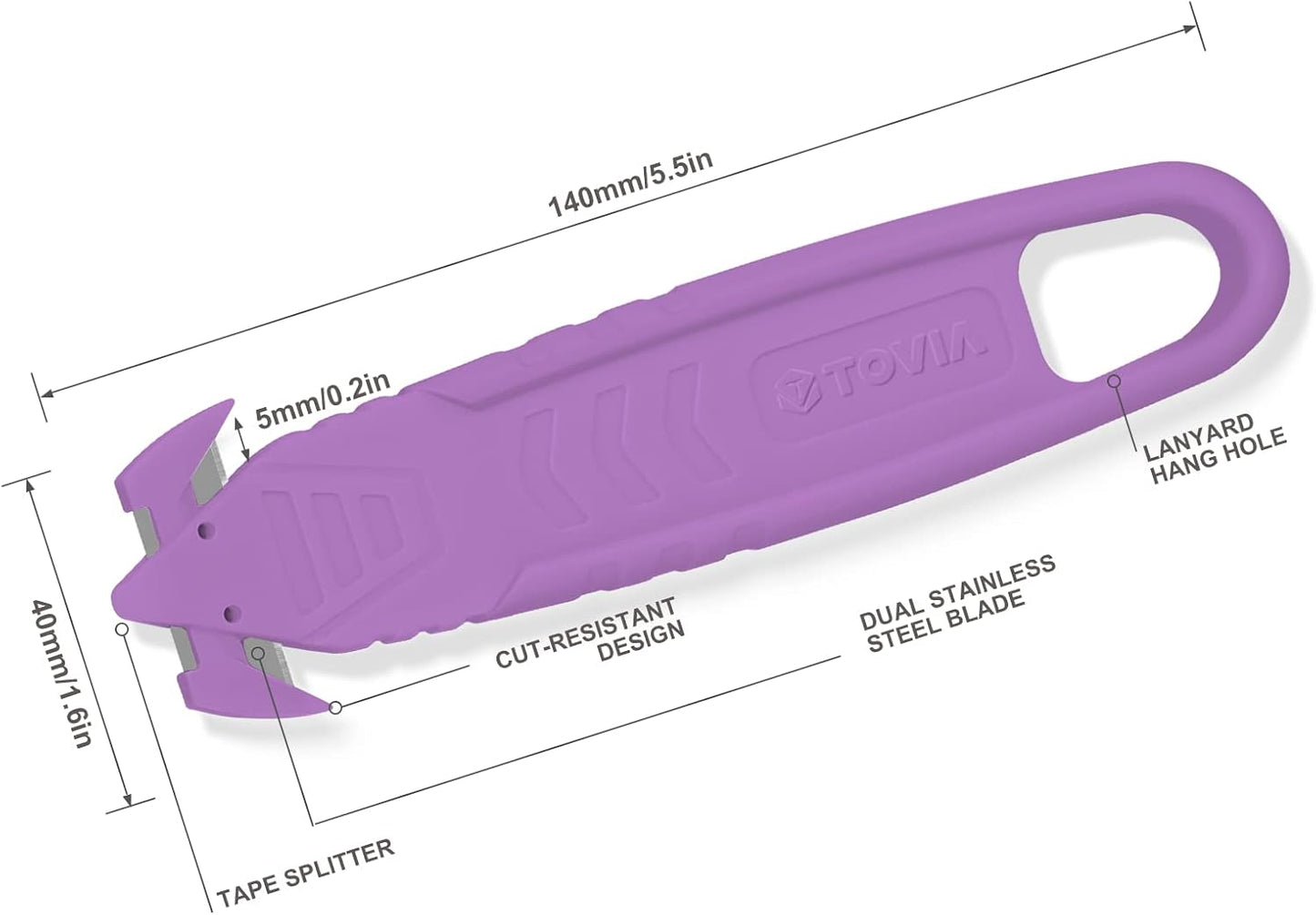 T TOVIA Safety Box Cutter Knife of Recessed Concealed Stainless Steel Blade, 10-Pack Package Opener Plastic Cutter for Box, Carton, Shrink Wrap, Plastic Straps, 5 Color