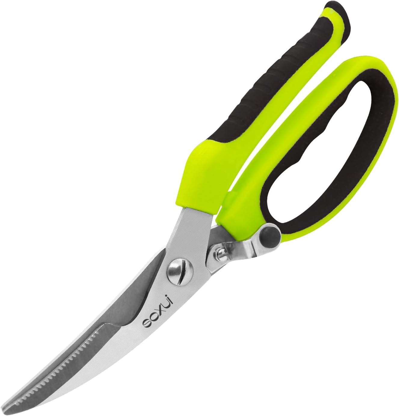 Heavy Duty Kitchen Scissors, Rust Proof Bone Cutting Scissors with Anti-Slip Handle and Safety Lock, Spring Loaded Poultry Shears for Meat, Chicken, Bone,Turkey, Fish, Black