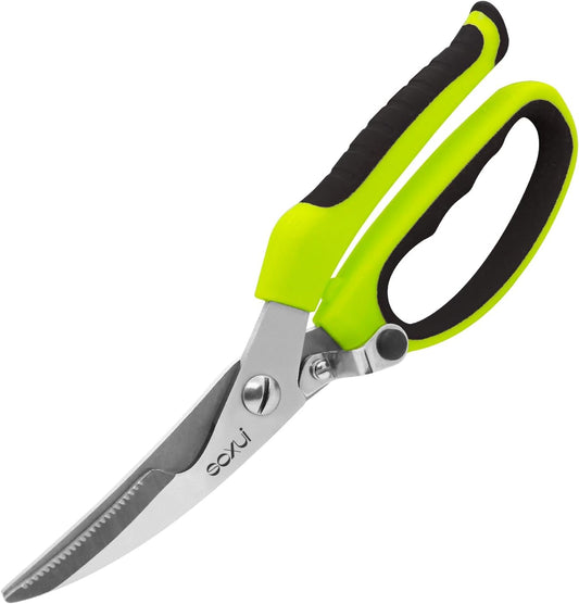 Heavy Duty Kitchen Scissors, Rust Proof Bone Cutting Scissors with Anti-Slip Handle and Safety Lock, Spring Loaded Poultry Shears for Meat, Chicken, Bone,Turkey, Fish, Black