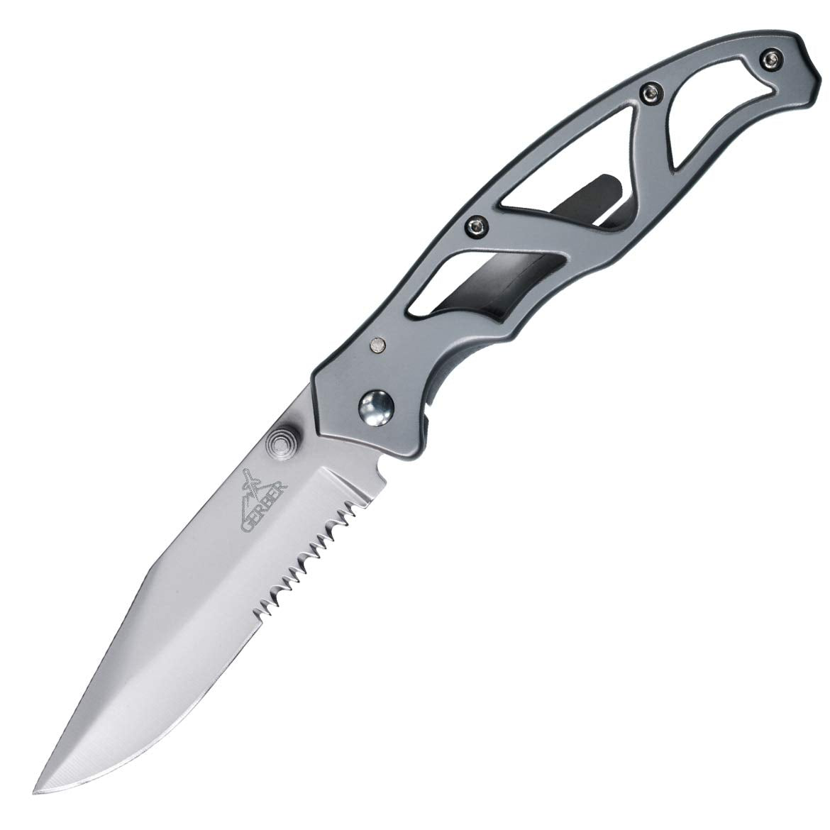 Gerber Gear Paraframe I EDC Folding Pocket Knife, 3" Serrated Edge with Safety Frame Lock, Stainless Steel, Grey