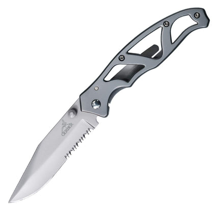 Gerber Gear Paraframe I EDC Folding Pocket Knife, 3" Serrated Edge with Safety Frame Lock, Stainless Steel, Grey