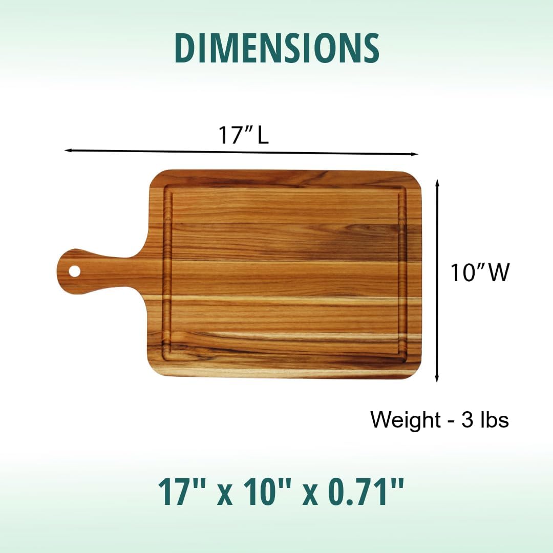 EcoDecors 18"x14" Extra Large Teak Cutting Board, Edge Grain Wood with Juice Groove & Handle, FSC Certified for Kitchen, Carving & Butcher Block Prep