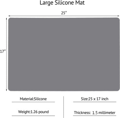 Gartful 25“x17”x0.03“ Silicone Mats for Kitchen Counter, Large Silicone Countertop Protector, Nonskid Heat Resistant Desk Saver Pad, Multipurpose Mat, Placemat, Dark Gray