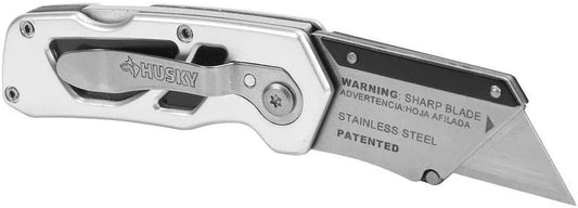 Husky Folding Sure-Grip Lock Back Utility Knife w/ Single Disposable Blade Included (Colors May Vary)