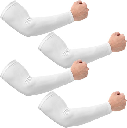Tyqour 4 Pairs Compression Arm Sleeves for Men Arm Compression Sleeves Men UV Sun Protection Cooling White Arm Sleeve Arm Covers for Women Men Basketball Golf Outdoor