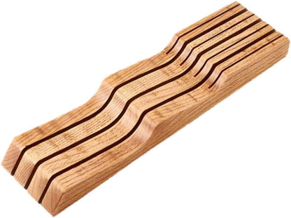 Hemoton Beech Wood Knife Holder Drawer Insert Compact Knife Organizer for Kitchen Storage and Space Saving