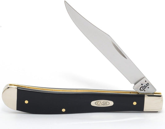 Case XX WR Pocket Knife Slimline Trapper 4 1/8 inches Closed, Made In USA (Black Synthetic)